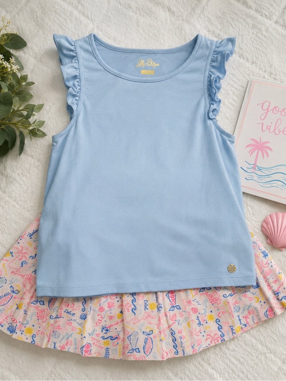 Lilly Pulitzer Light Blue Ruffle Sleeve Tank and Skort  set size 8-10 girls